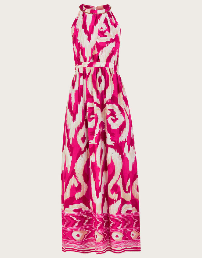 Ikat Border Print Maxi Dress, Pink (PINK), large