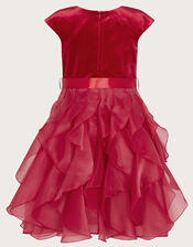 Velvet Cancan Ruffle Dress, Red (RED), large