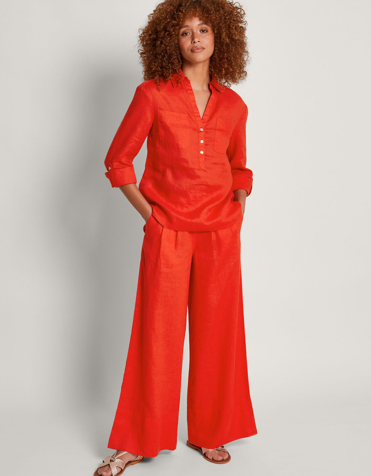 Cherry Red Linen Co-Ord Set for Women – LININ