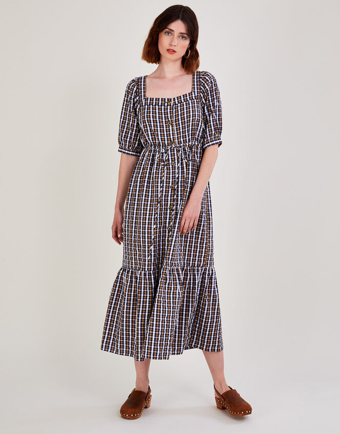 Dolly Check Dress in Sustainable Cotton Blue