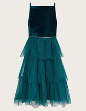 Gulia Velour Tulle Dress, Teal (TEAL), large