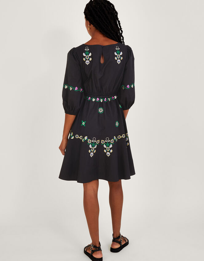 Embroidered Tiered Dress, Black (BLACK), large