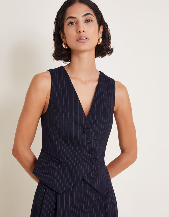 Paige Pinstripe Waistcoat, Blue (NAVY), large