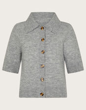 Cindy Short Sleeve Collar Cardigan, Grey (GREY), large