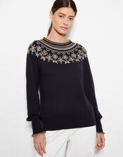 Flo Sequin Fair Isle Jumper, Black (BLACK), large