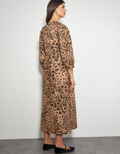 Raife Leopard Print Tie Midi Dress, Natural (NATURAL), large