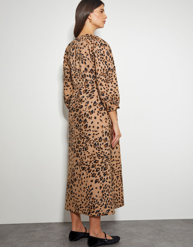 Raife Leopard Print Tie Midi Dress, Natural (NATURAL), large