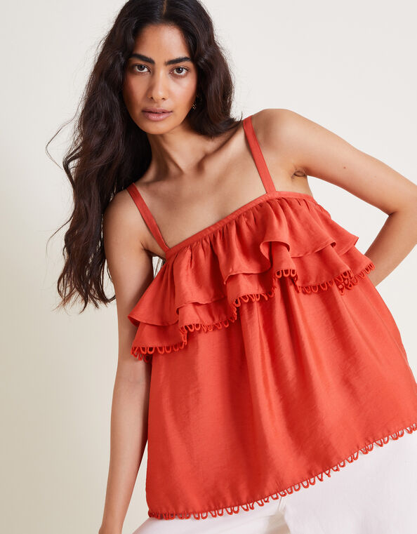 Aesha Frill Cami Top, Orange (RUST), large