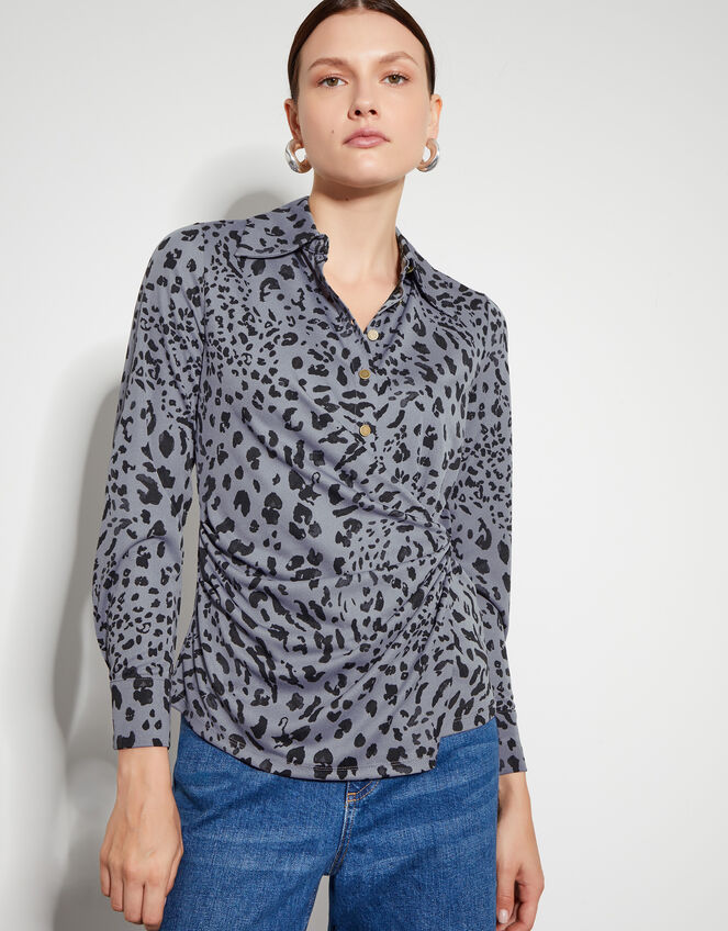 Aubrey Jersey Leopard Print Shirt , Grey (GREY), large