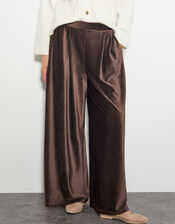 Shay Rib Velour Wide Leg Trousers, Brown (CHOCOLATE), large