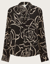 Mary Illustrated Floral Print Shirt, Black (BLACK), large