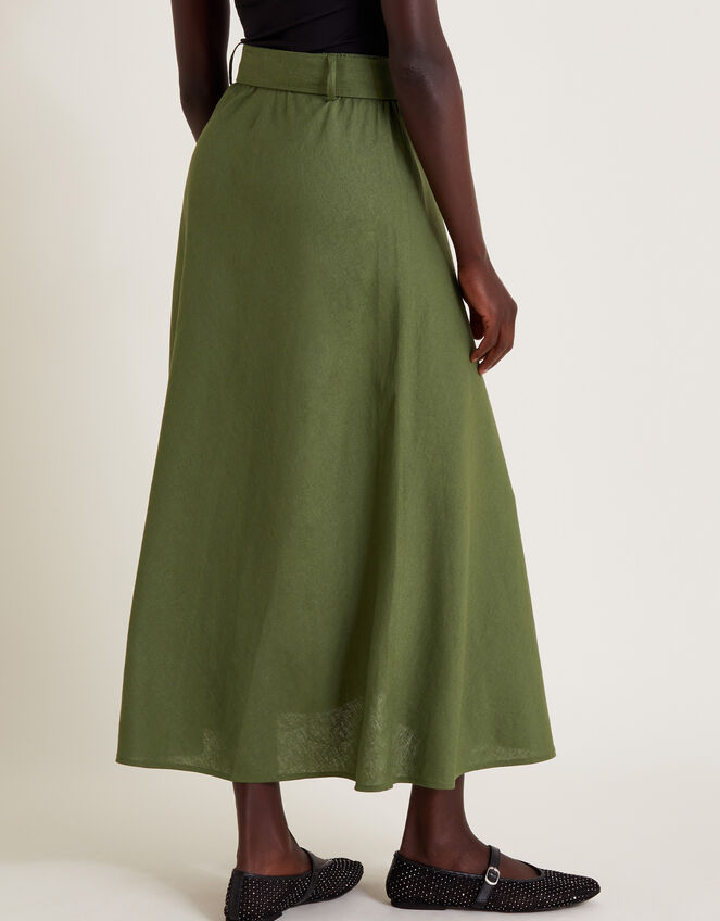 Olive Belted Midi Skirt, Green (KHAKI), large