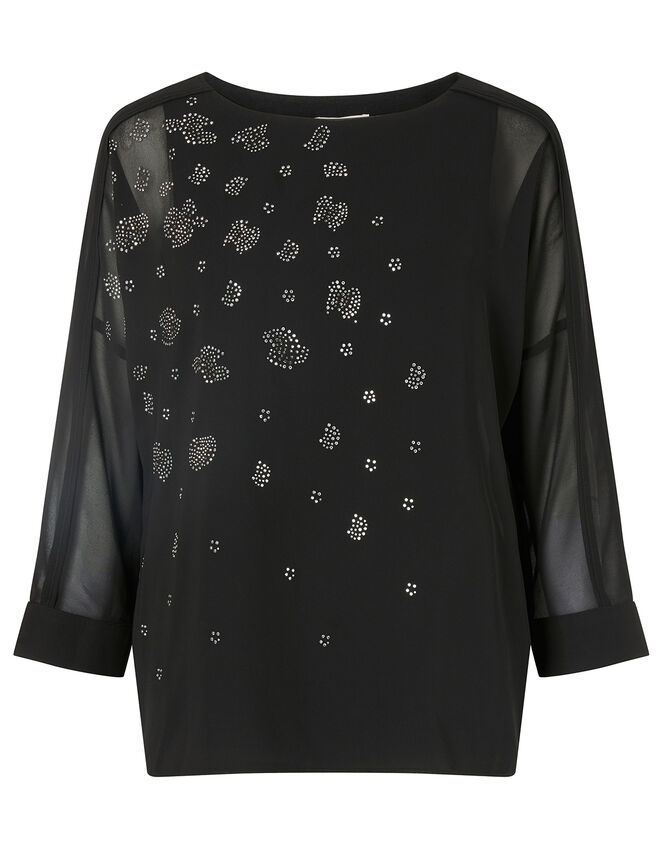 Leopard Heat-Seal Gem Blouse Black | Blouses & Shirts | Monsoon UK.