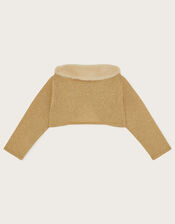 Baby Fluffy Collar Super-Soft Cardigan, Gold (GOLD), large