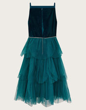 Gulia Velour Tulle Dress, Teal (TEAL), large