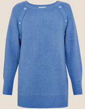 Rib Plain Big Button Detail Jumper, Blue (BLUE), large