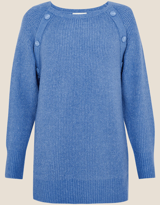 Rib Plain Big Button Detail Jumper, Blue (BLUE), large