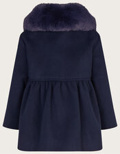 Baby Bow Faux Fur Collar Coat, Blue (NAVY), large