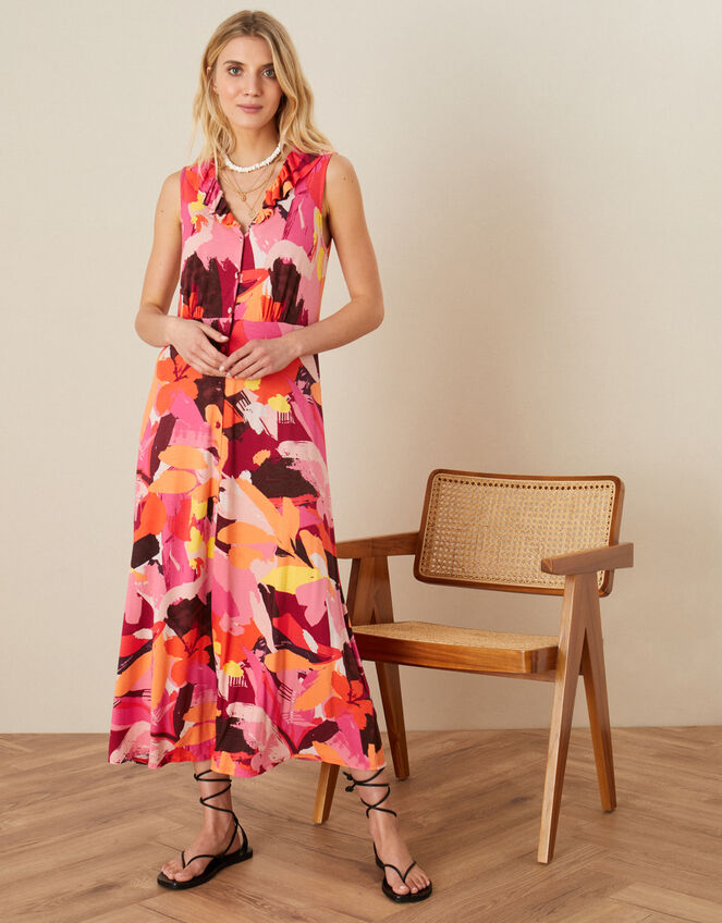 Abstract Floral Jersey Maxi Dress Orange | Summer Dresses | Monsoon UK.