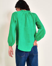 Reine Frill Linen Blouse, Green (GREEN), large