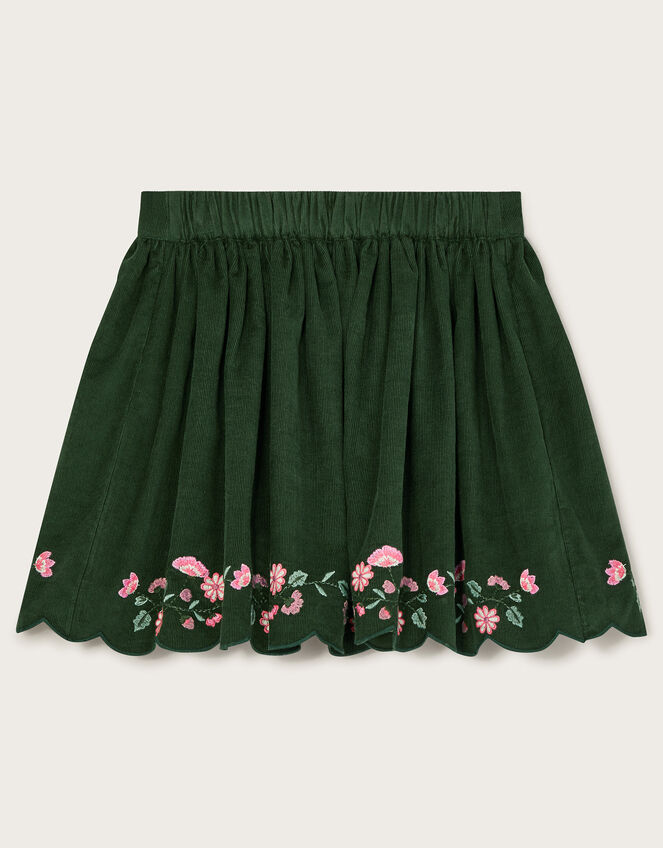 Floral Embroidered Corduroy Skirt, Green (GREEN), large