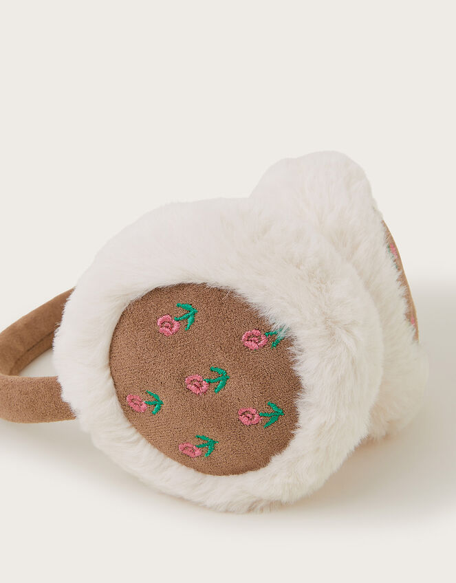 Floral Embroidered Suedette Earmuffs, , large