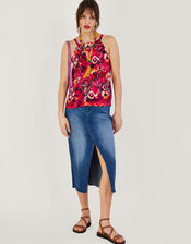 Embroidered Floral Print Cami Top in LENZING™ ECOVERO™, Red (RED), large