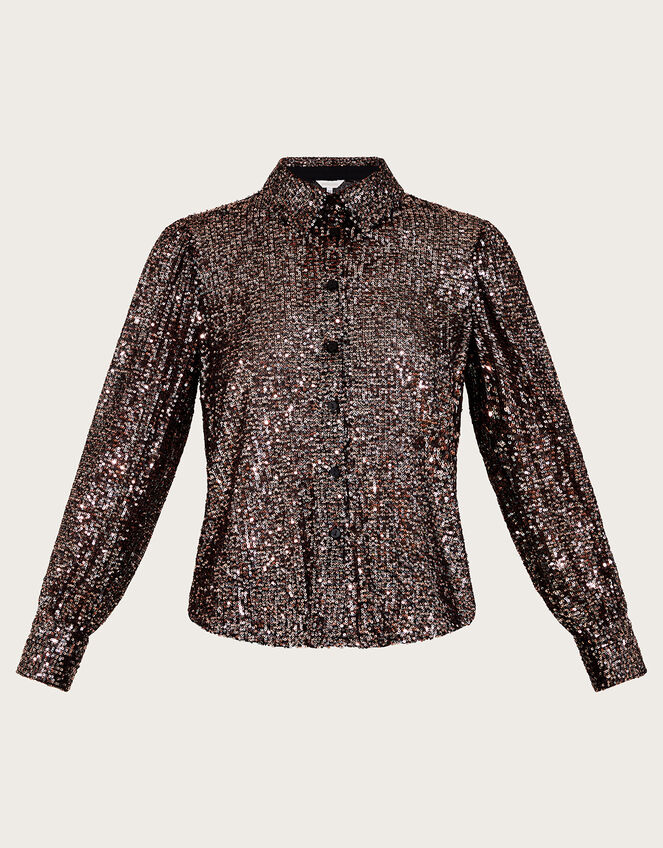 Megan Sequin Shirt, Bronze (SILVER), large