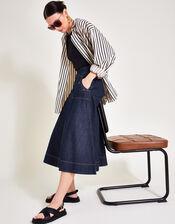 Harper A-Line Denim Midi Skirt, Blue (INDIGO), large