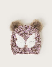 Owl Chunky Knit Hat, Purple (PURPLE), large