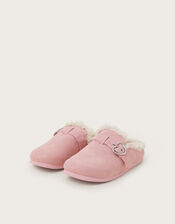 Heart Buckle Suedette Mule Slippers, Pink (PINK), large