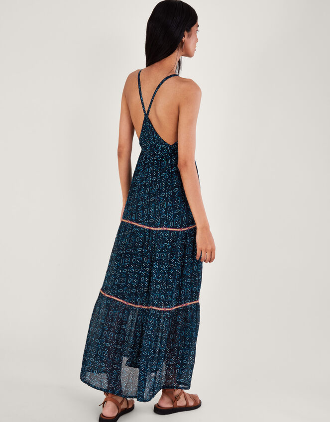 Embellished Print Maxi Cami Dress in Sustainable Viscose, Blue (NAVY), large