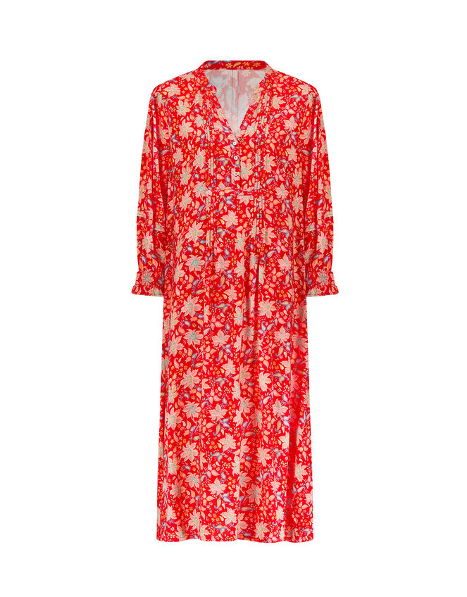 East Pleat Floral Midi Dress, Red (RED), large