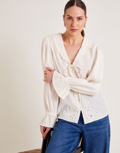 Clare Cutwork Blouse, Ivory (IVORY), large