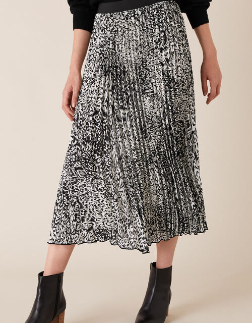 Animal Print Pleated Midi Skirt Black | Skirts | Monsoon UK.