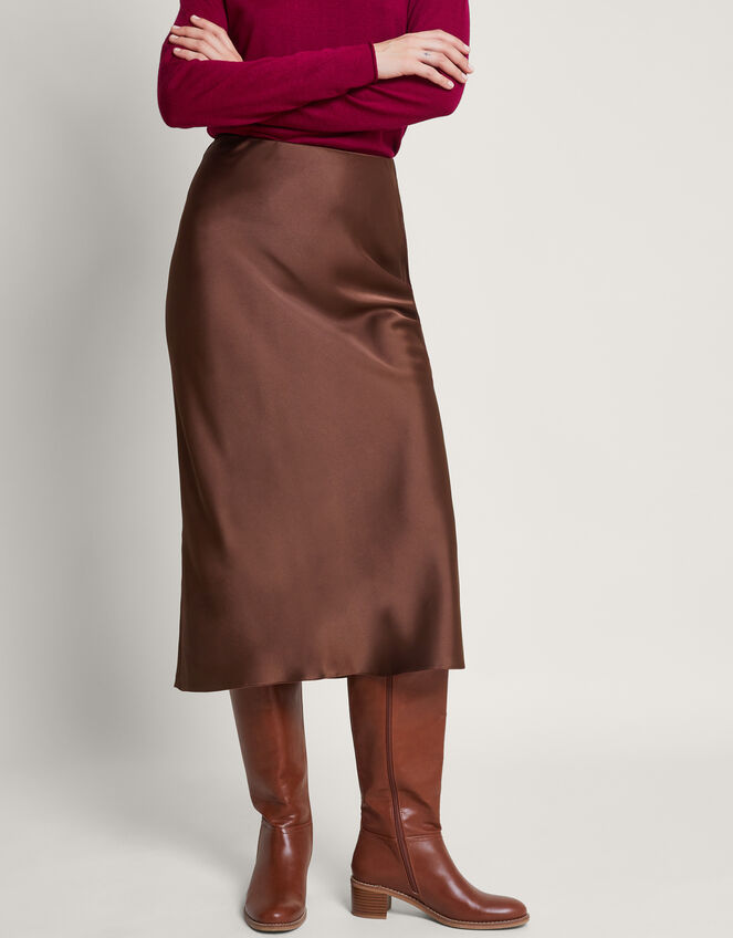 Suri Satin Skirt, Brown (BROWN), large