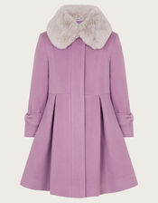 Faux Fur Collar Trim Coat, LAVENDER, large