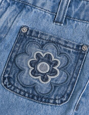 Flower Denim Shorts, Blue (BLUE), large