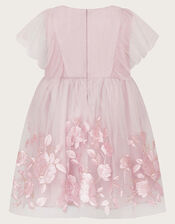 Baby Dahlia Floral Embroidered Dress, Pink (PALE PINK), large