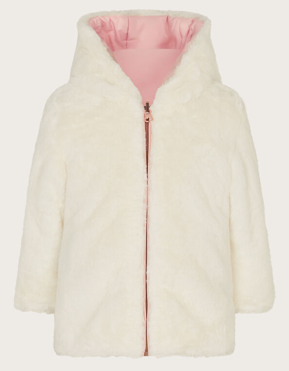 Baby Reversible Faux Fur Coat, Pink (PINK), large