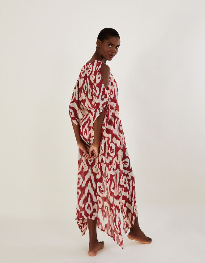 Ikat Print Maxi Kaftan, ROUGE, large