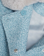 Faux Fur Collar Boucle Coat, Blue (PALE BLUE), large