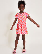 Cut-Out Checkerboard Sundress, Orange (ORANGE), large