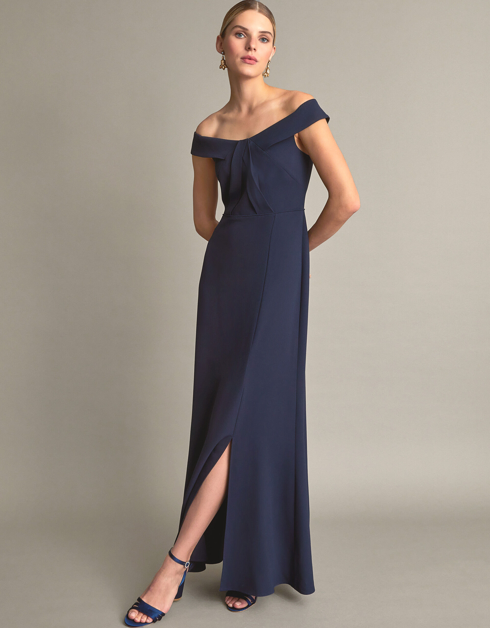 Beatrice Crepe Bardot Maxi Dress Blue