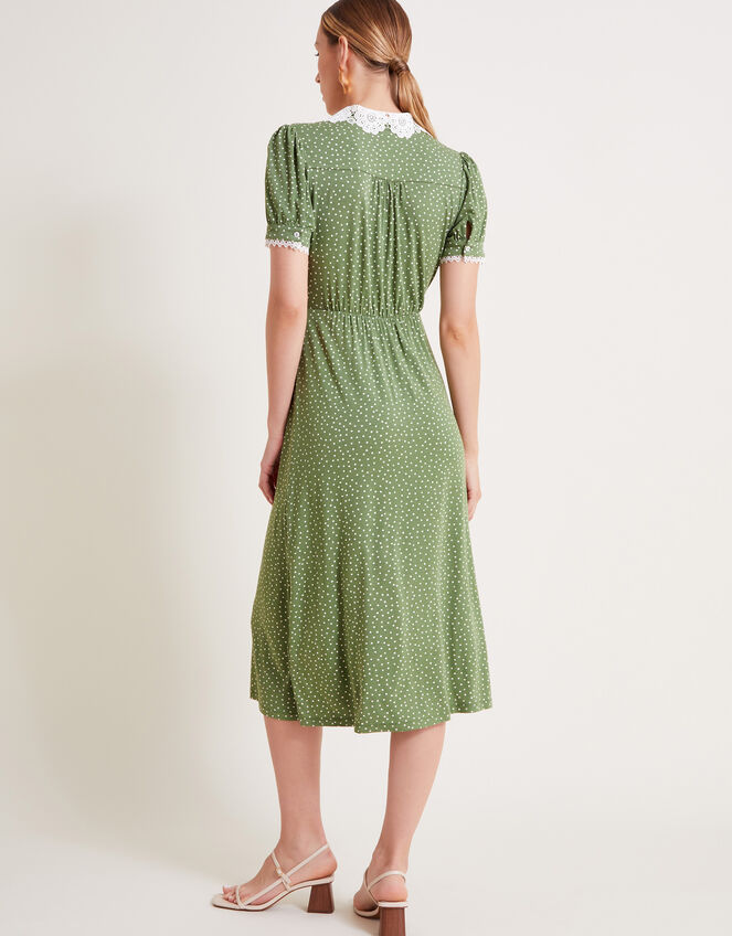 Clea Spot Jersey Midi Dress, Green (GREEN), large