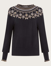 Flo Sequin Fair Isle Jumper, Black (BLACK), large