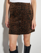 Aida Leopard Print Button Mini Skirt, Brown (BROWN), large