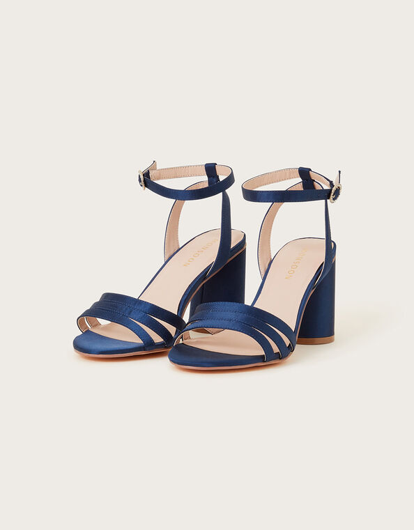 Trio Strap Block Heeled Sandals, Blue (NAVY), large