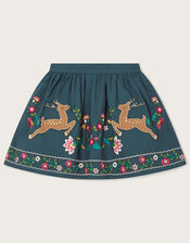 Deer Applique Flower Skirt, Teal (TEAL), large