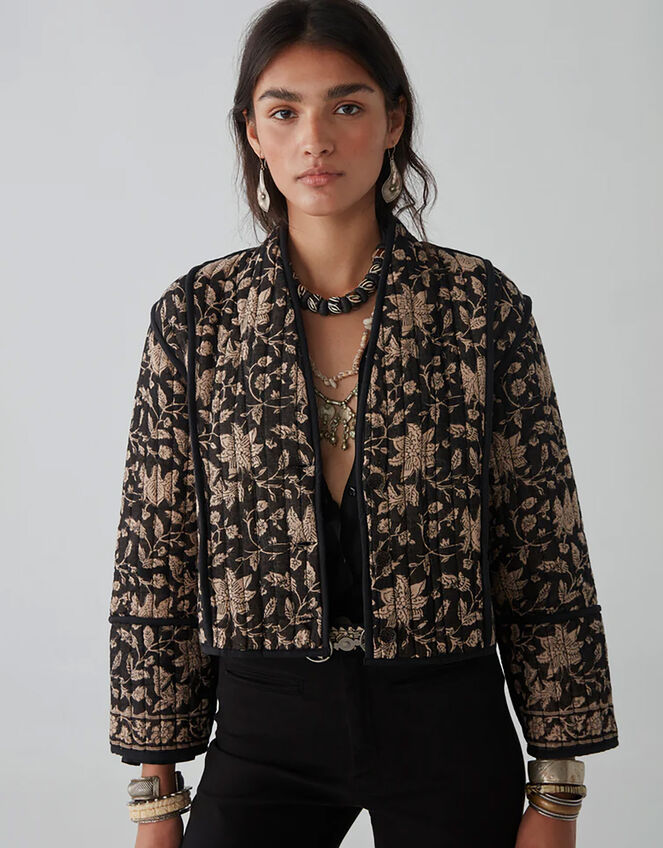 Maison Hotel Leaf Print Jacket, Black (BLACK), large